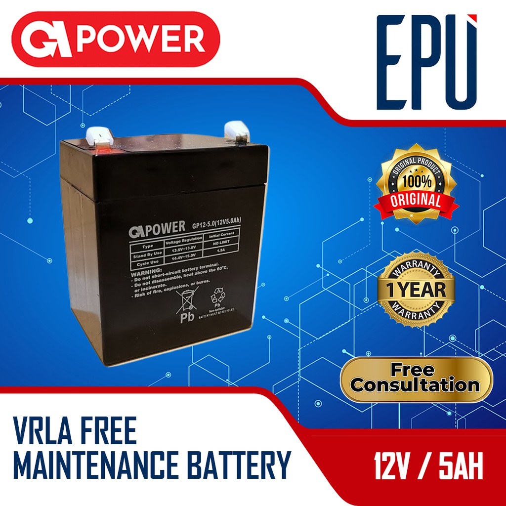 Aki UPS Gpower 12V 5AH - Baterai UPS Aki Kering Batere UPS Accu VRLA