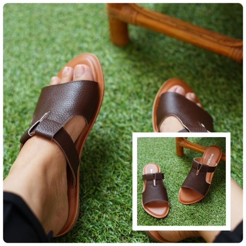 Sandal papirut garut merk bhonkshors/natha anjani sandal kulit garut sandal kulit wanita sandal kuli