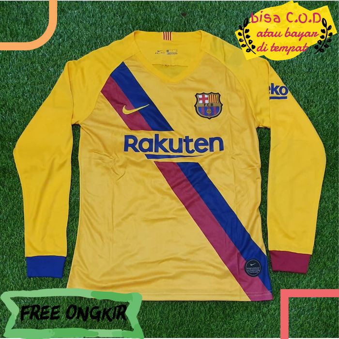 [COD]252 JERSEY BAJU KAOS OBLONG POLOS PRIA FUTSAL BARCELONA AWAY LONGSLEEVE LS GRADE ORI