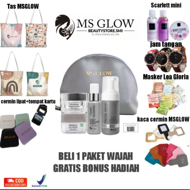 100% ORIGINAL Ms glow paket acne luminous ultimate whitening / free tas ms glow free kaca cermin / t