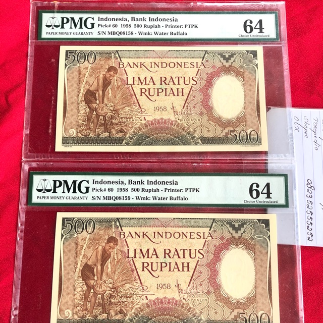 Uang Kuno 500 Pekerja PMG 64 Urut 2pcs