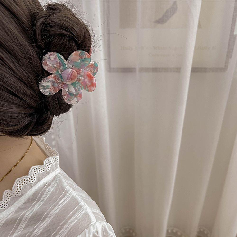 Agustina Wanita Cakar Rambut Manis Vintage Bunga Rambut Jepit Asetat Temperamen Ponytail Holder