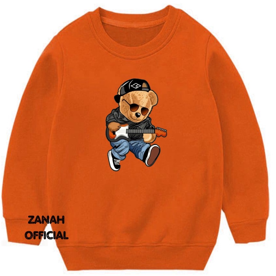 Sweater Crewneck Anak Balita 1-5 thn Motif Guitaris Bear Bahan Pleece Terbaru