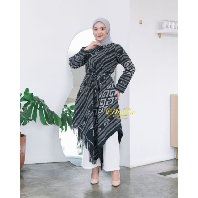 Jual Tunik Tenun Nadira Kain Tenun Etnik Motif Nadin Merah Free Belt Shopee Indonesia