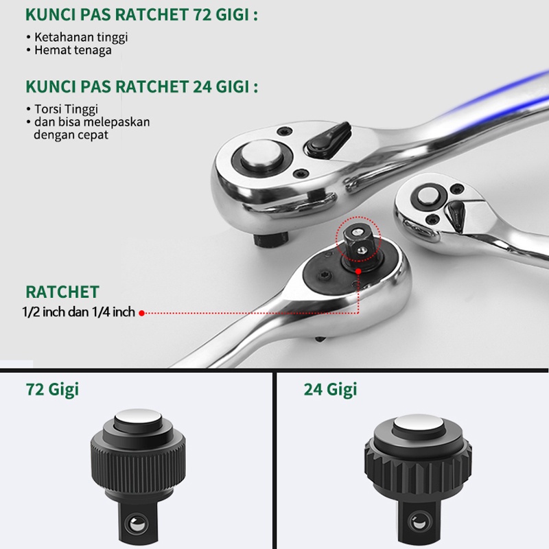 ISKU Kunci Socket Set 1/2 1/4 Car Repair Tool 37pcs/61pcs/82pcs Full Lengkap Shock Set Kunci L Set Spanner Ring Pas Demolishing Tool Wrench Set