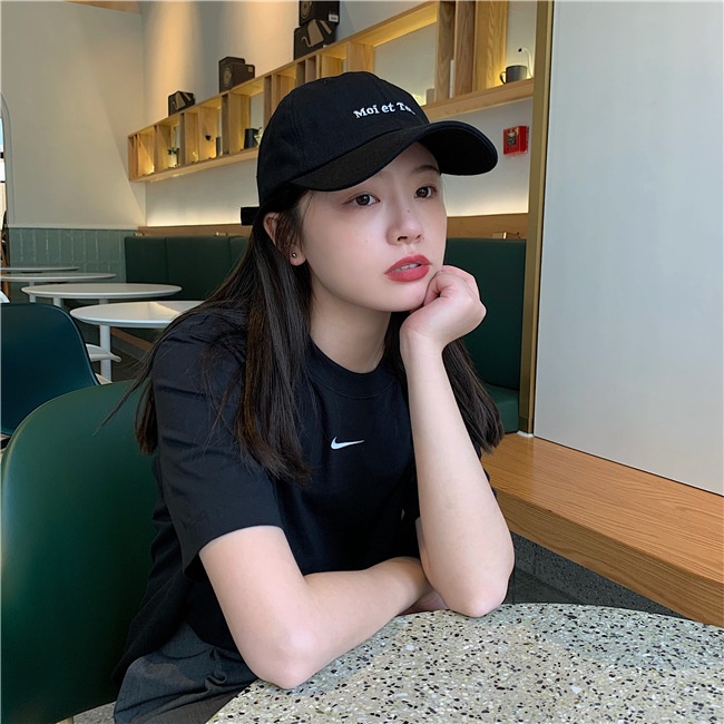 NEXTSTOP-190 Unisex Pria Wanita Hat Soft Material Bordir Moi Et Toi Topi Baseball