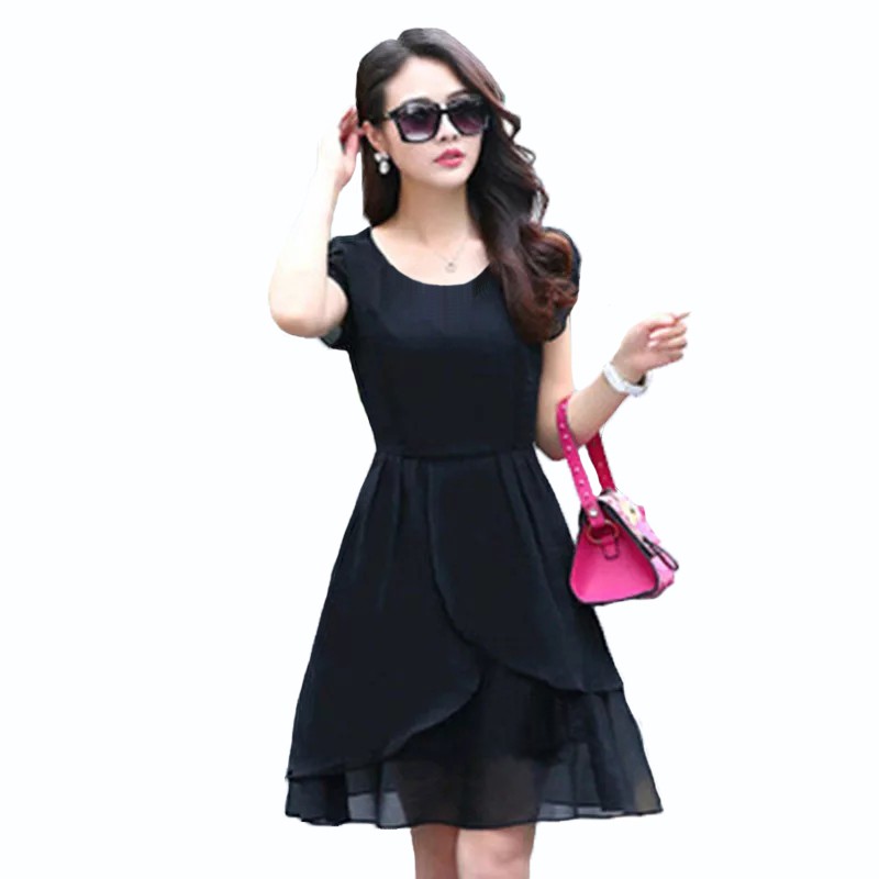 Midi Dress Sifon Tangan Pendek Gaya Korea Model Terbaru - XSHOP Indira