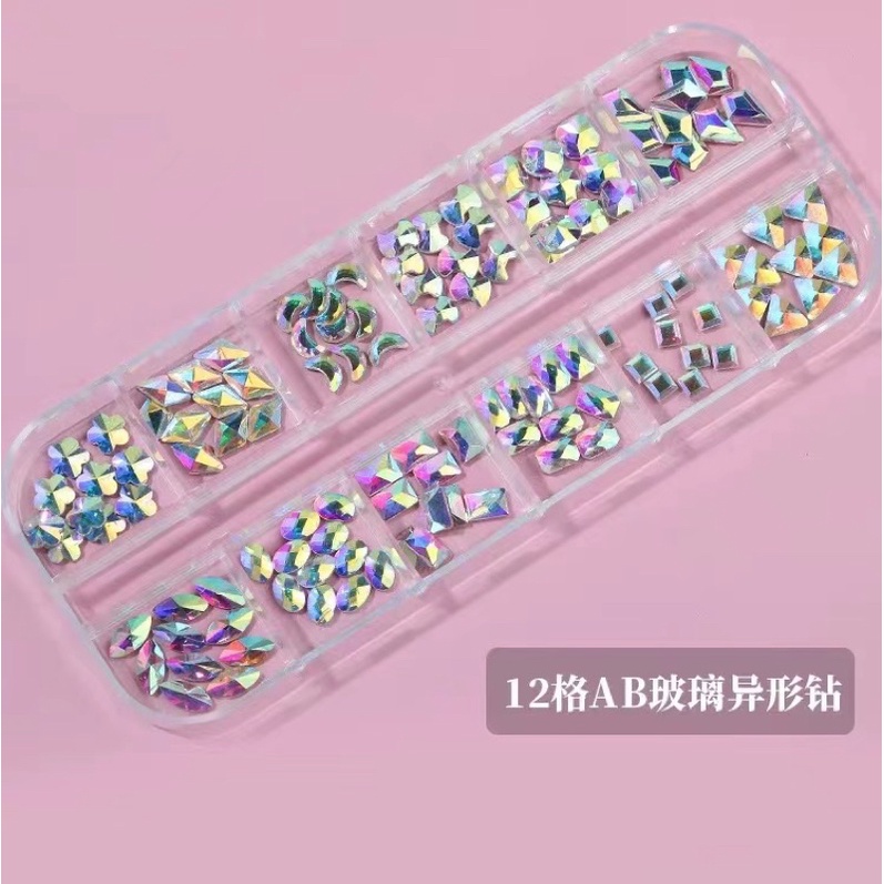 12 SWAROVSKI AB CLEAR MIX SHAPE HIASAN KUKU NAIL ART CHARM RHINESTONE MIX SHAPE SWAROVSKI CRYSTAL NAIL ART STONE AB