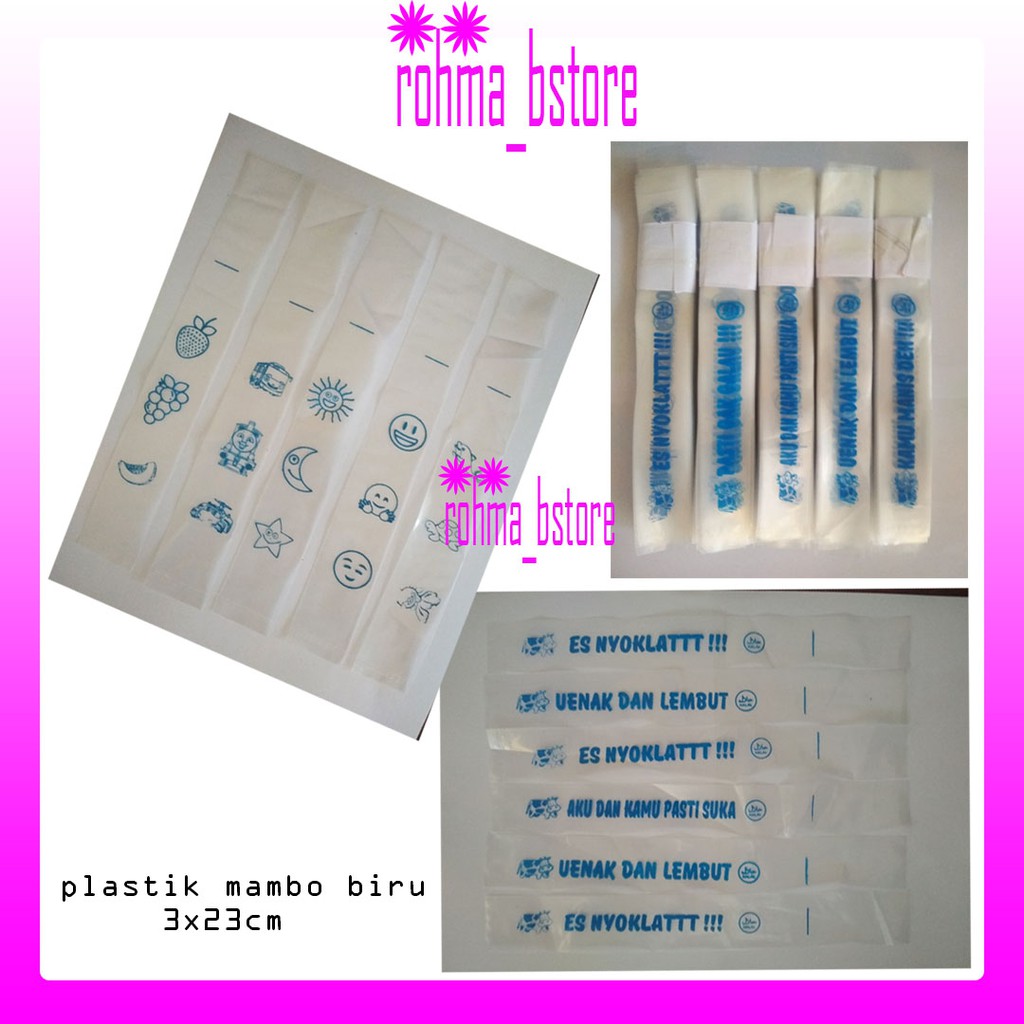 Plastik Es Mambo 3x23cm 100 pcs Biru / Plastik Es Lilin Sablon / Plastik Mambo / Plastik Es