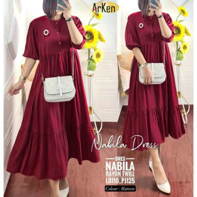 Midi Dress Wanita Terbaru Busui Lengan Pendek Kekinian Viral polos