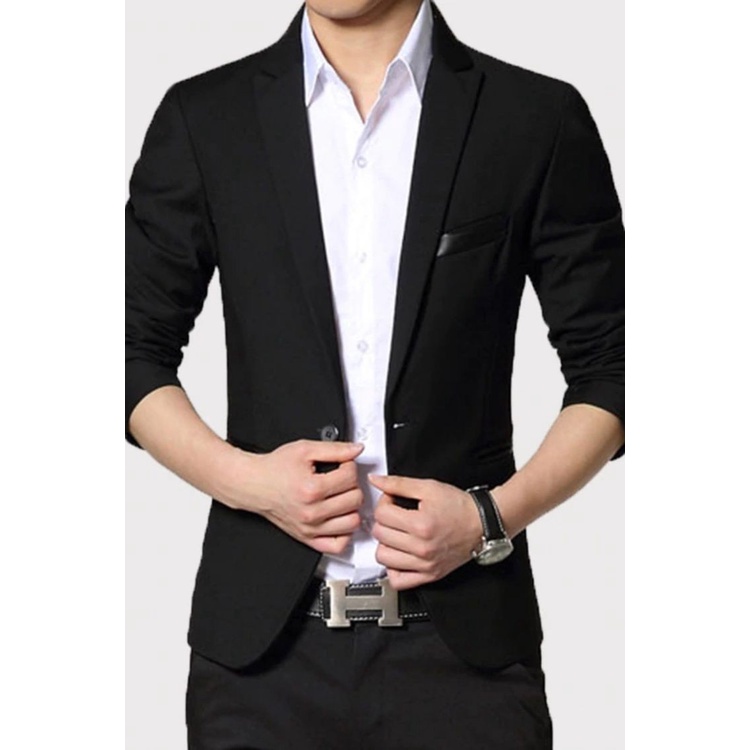 BLAZER HITAM PRIA SLIMFIT SEMI FORMAL JULIO FULL BLACK SINGLE BUTTON ORIGINAL NIKAYU HIGH TWIST PREMIUM BLACK (S,M,L,XL)