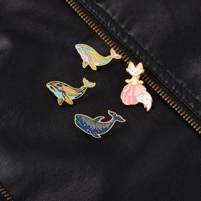 Whale Bros Pin Enamel Desain Kartun Ikan Paus Kucing Princess Untuk Hadiah