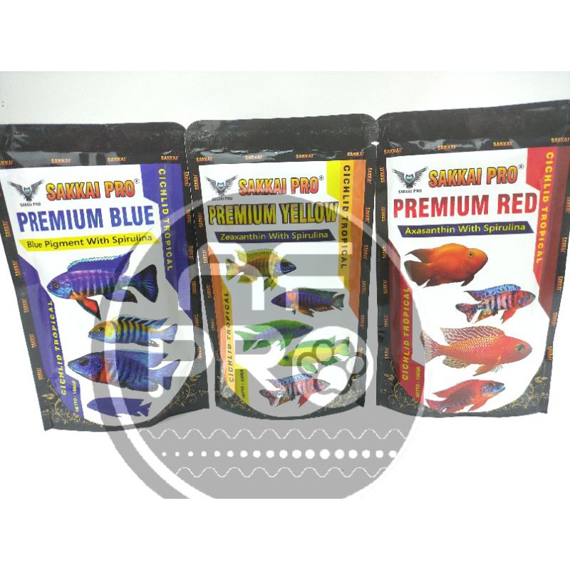 Promo murah makanan ikan CICHLID SAKKAI PRO PREMIUM RED, BLUE, YELLOW 100GR