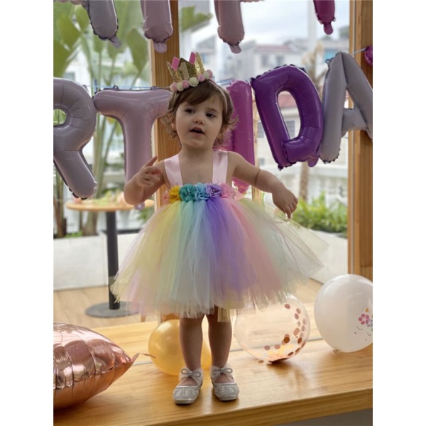 gaun pelangi rainbow alvena dress bayi neychan