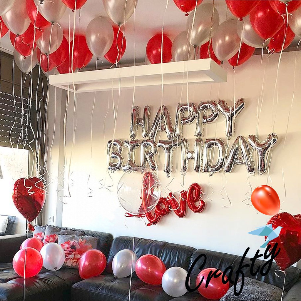 [PAKET] BIRTHDAY Set RED SILVER LOVE Dekorasi Backdrop Ulangtahun