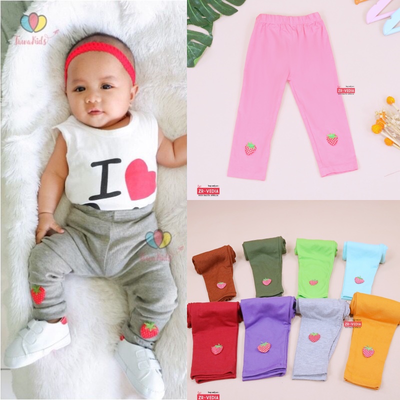 Legging Strawberry uk Bayi - 7 Tahun / Legging Bahan Kaos Anak Perempuan Celana Panjang Lejing Laging Polos Baby kiosbalitaaprilia