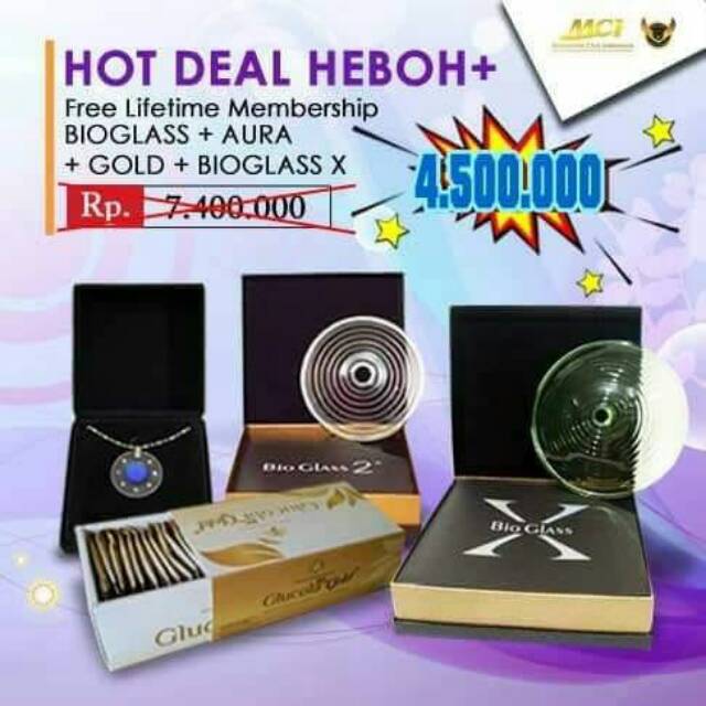 Paket Hot Deal MCI Bioglass X,Bioglass 2+,pendant Aura dan Glucola Gold