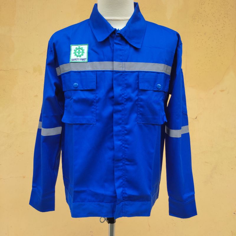 Wearpack Safety Katelpak Atasan Kemeja Kerja Potongan Lengan Panjang Baju Kerja BIRU POLOS