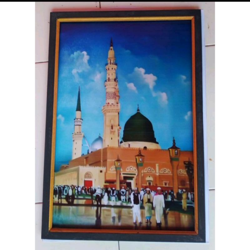 lukisan cetak masjid Nabawi plus bingkai uk 65x45