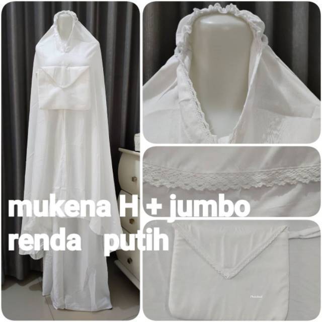 Mukena Katun Rayon White Series jumbo renda putih