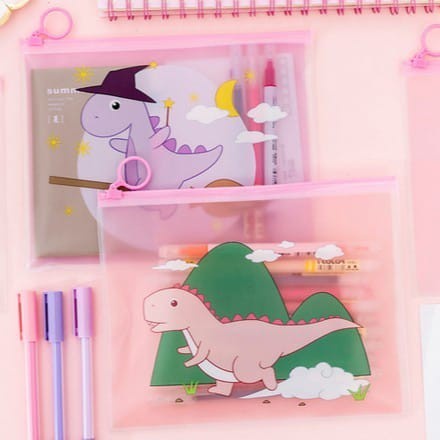 Zipper Bag Pouch Dino Lucu Transparant - Tempat Penyimpanan Serbaguna