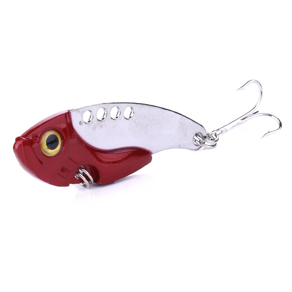 HENGJIA 4PCS Metal VIB Sequins Lure 5.5cm 11g 3D Eyes Umpan Spoon Spinner Blade Fishing Lure Hard Bait Fishing Tackle with Hook