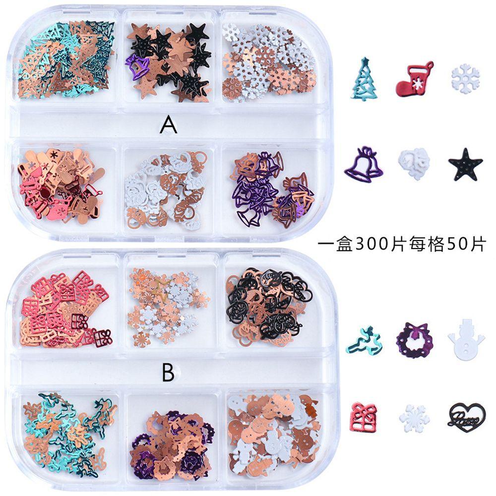 AUGUSTINA Agustina Natal Kuku Payet Warna-Warni Kilau Logam Mengkilap Irisan Elk Snowman Perlengkapan Salon DIY Manicure Aksesoris Perhiasan Kuku Untuk Wanita Perempuan 3D Kilau Sequin