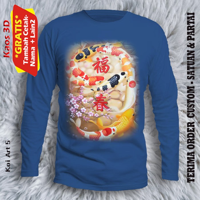 Kaos 3D Gambar ikan Koi Lukisan ukuran dewasa model unisex