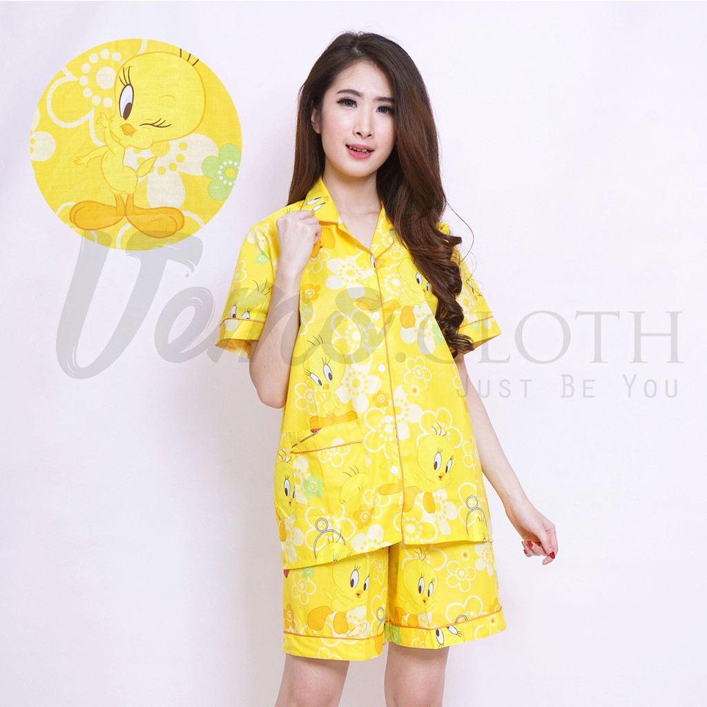 Baju tidur katun tweety pendek - yellow