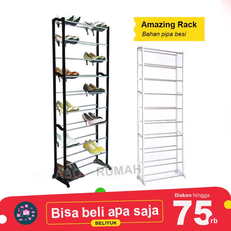Rak Jilbab Hijab Kerudung Sepatu Besi 10 Tingkat Susun Portable Serbaguna Multifungsi