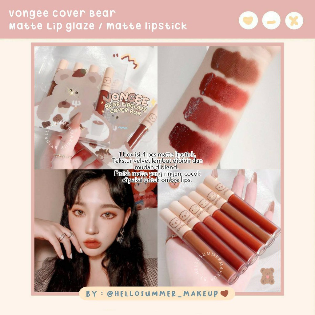 [ORI THAILAND]  Vongee Strawberry Cover Bear Matte Lipglaze / Matte Lipstick Set