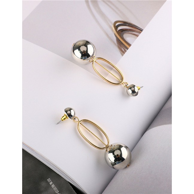 LRC Anting Tusuk Fashion Golden Round Bead Color Nails Earrings D64741