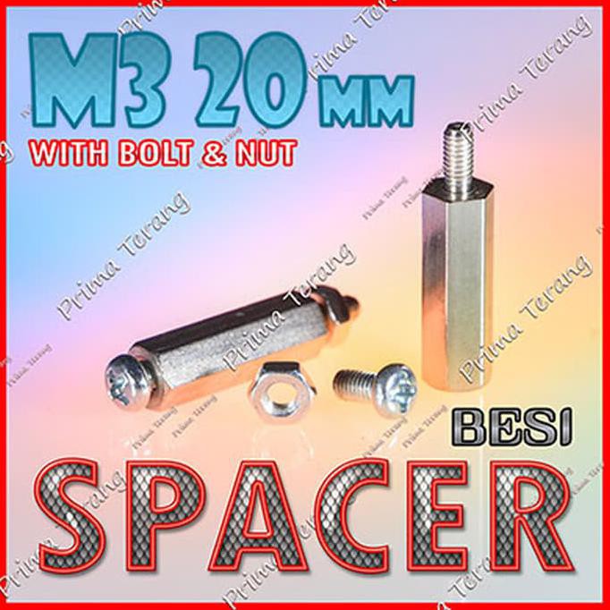 Spacer 2 Cm 2cm 20mm Besi Male Female + Mur Baut M3