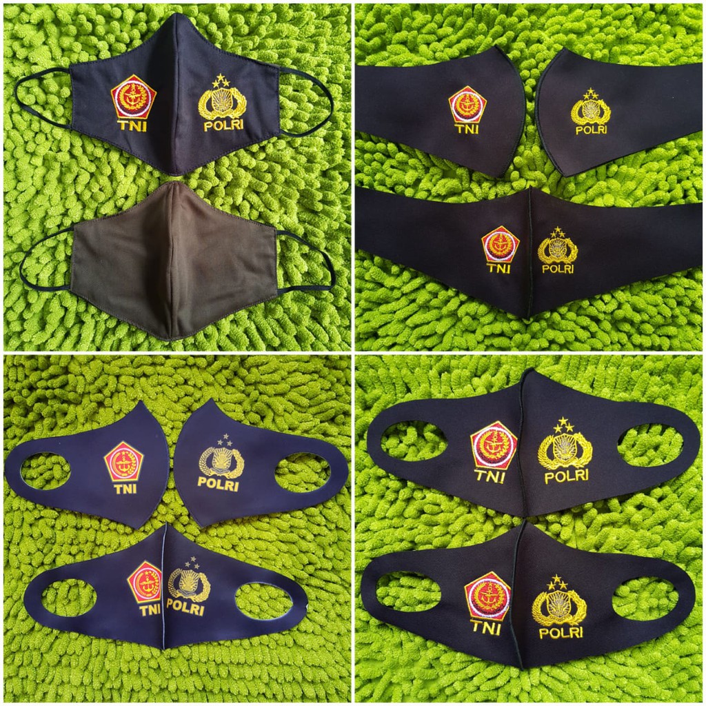 Masker TNI POLRI bordir printing katun 3ply scuba premium