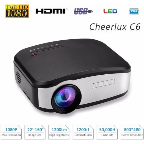 CHEERLUX C6 New Mini Projector Proyektor Portable LED 1200 Lumens PLUS TV Tuner 