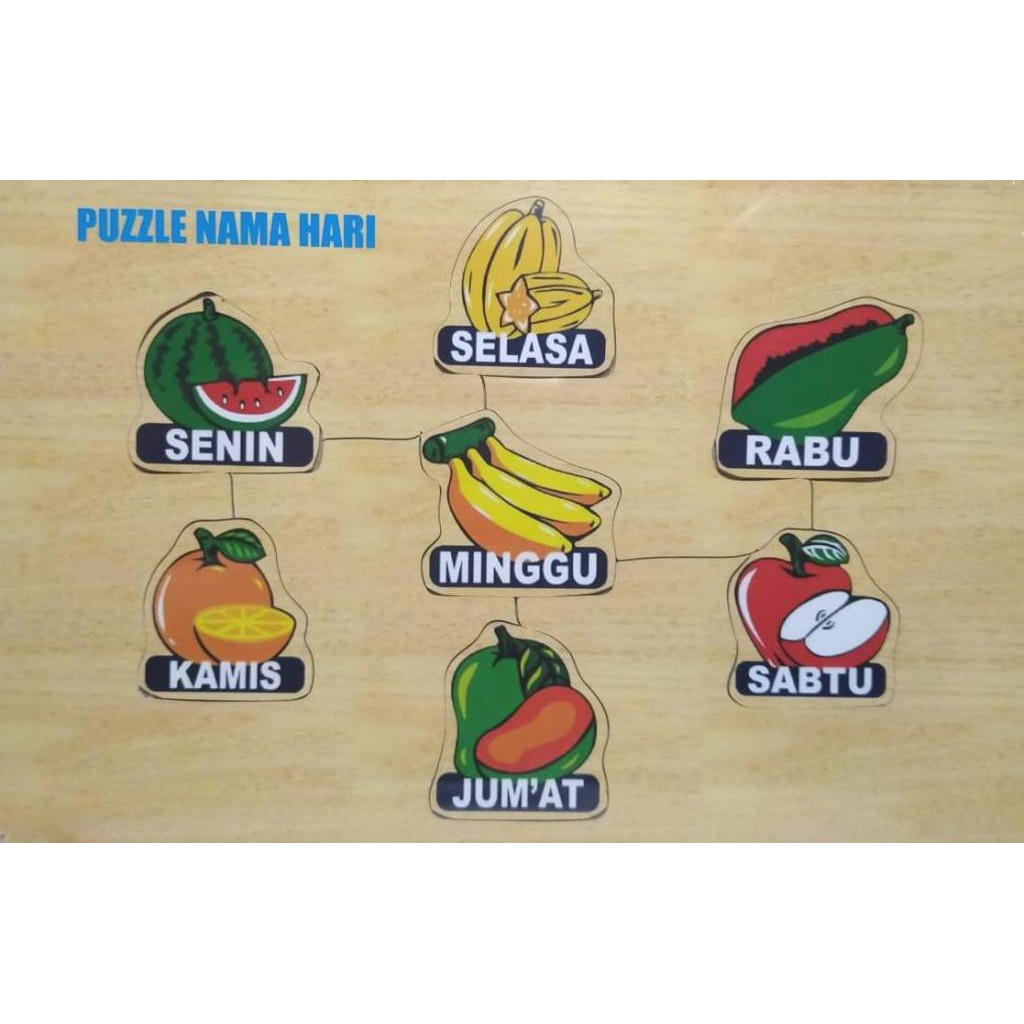 PUZZLE KAYU GAMBAR NAMA HARI BAHAN KAYU. MAINAN EDUKASI PASEL KAYU. RIENS COLLECTIONS