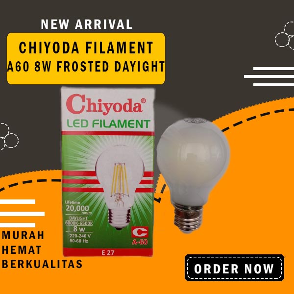 LAMPU LED FILAMENT CHIYODA A60 FROSTED DAYLIGHT 8W E27 220V PUTIH