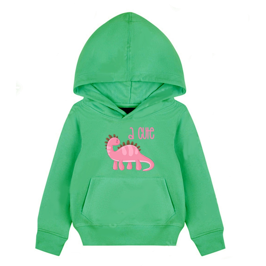 Hoodie Anak Pink Dino Cute  Sweater Pakaian Fleece Anak M - XL