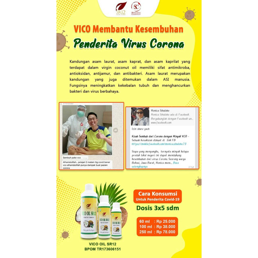 IMUN BOOSTER VCO MINYAK KELAPA MURNI SR12 / VICO VIRGIN COCONUT OIL 60ml / 100ml / 250ml / 60 Kapsul