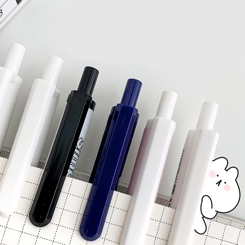 6pcs Pulpen Tinta Hitam 0.5mm Retractable Desain Karakter Kartun Simple