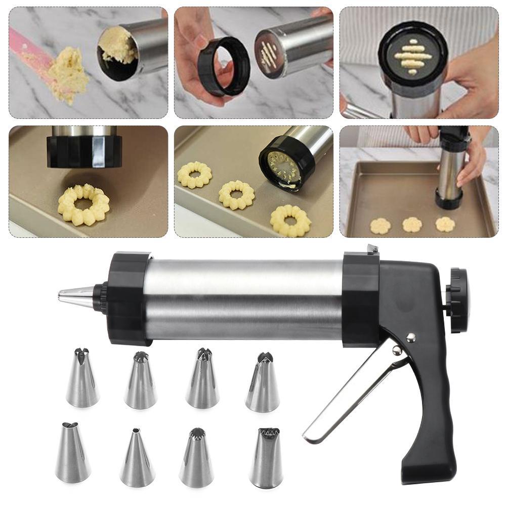 Solighter Cookie Press Gun Kit DIY Dekorasi Dessert Pembuatan Kue Kering Stainless Steel