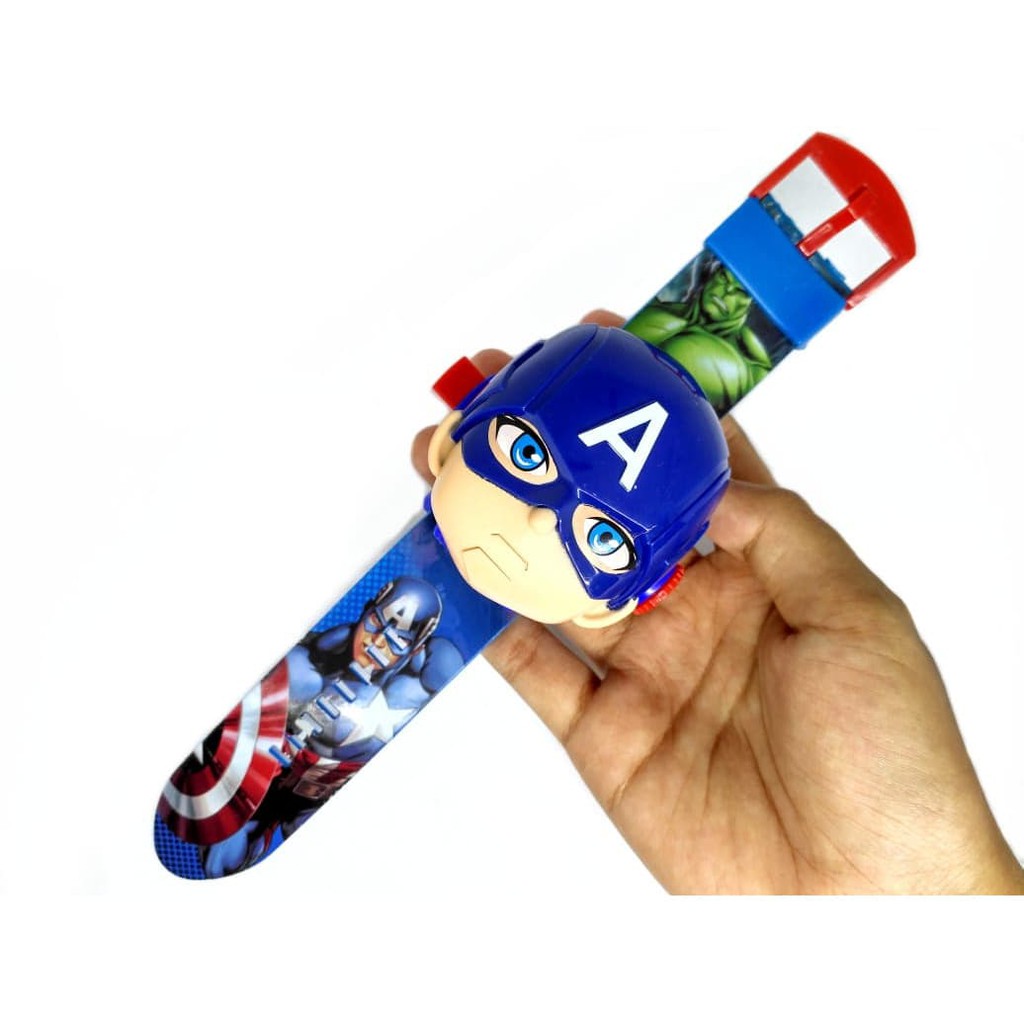 New Arrival JAM TANGAN ANAK CAPTAIN AMERICA AVENGERS PROYEKTOR JUMBO DIGITAL LED Low Price!