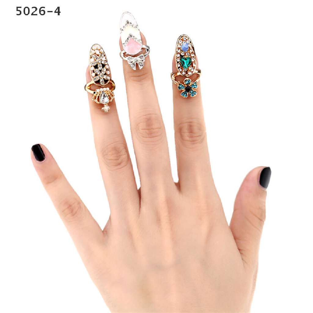 5026-4 Women Elegant Bowknot Nail Ring Charm Crown Flower Crystal Finger Nail Rings 5026-4