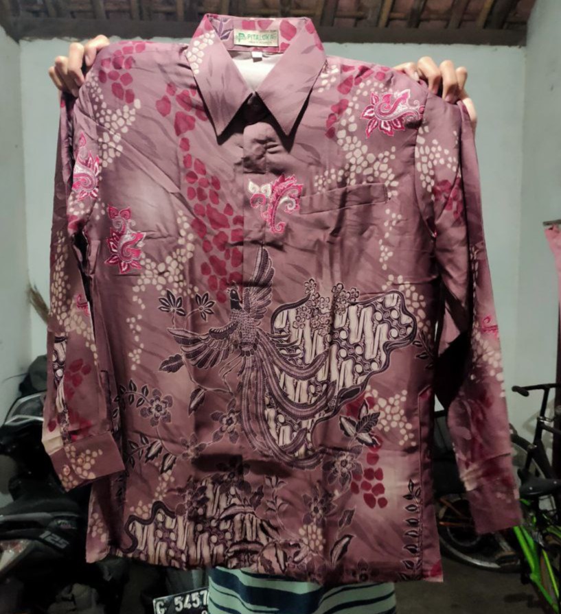 (bisa Cod) Kemeja Batik Semi Sutra Kreep Puring Istimewa Pundak Pakai Busa