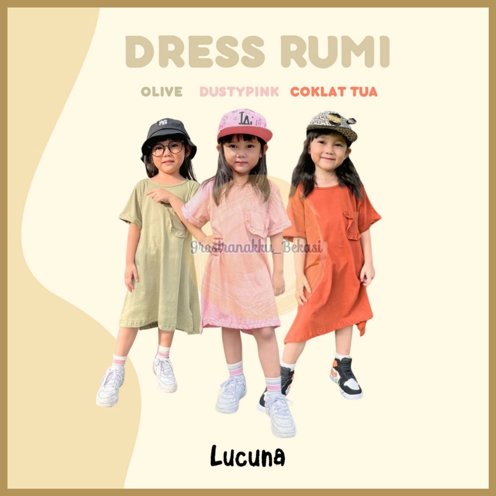 Dress Anak Oversize Saku Lucuna Rumi Mix Warna Size 1-5tahun