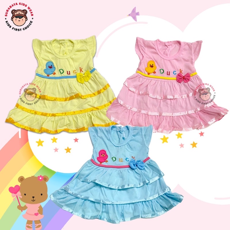 Dress Anak Perempuan Lengan Pendek Motif Bunga dan Duck / Daster Anak