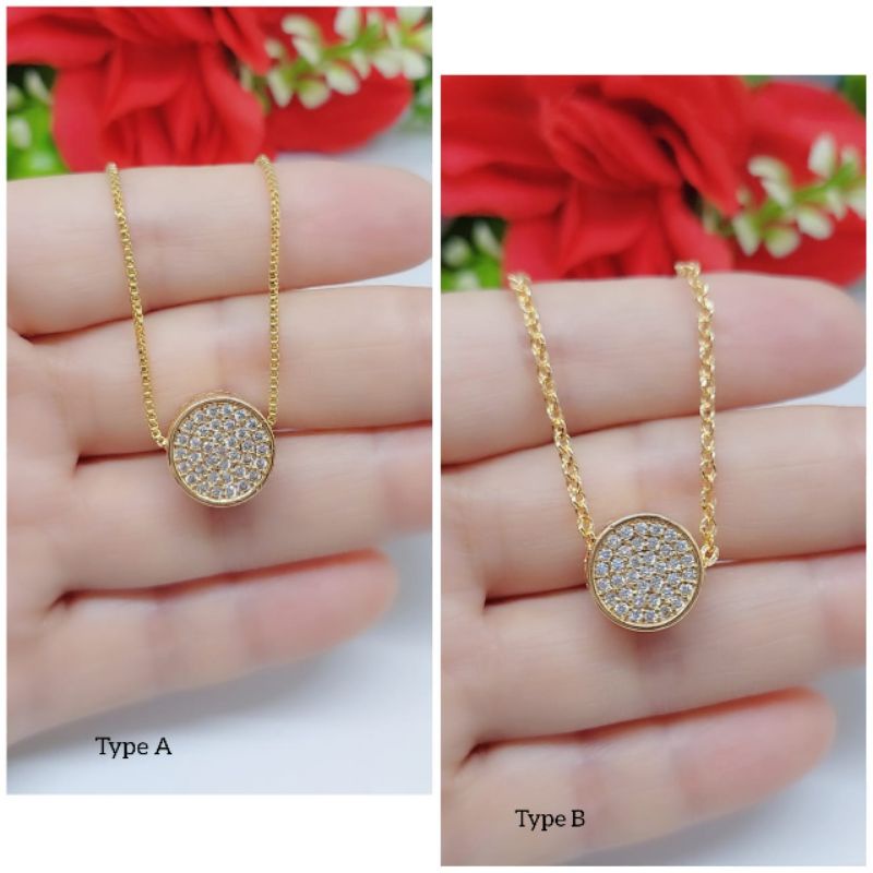 Set Kalung+Liontin Bulat Permata lapis emas 18k A.B