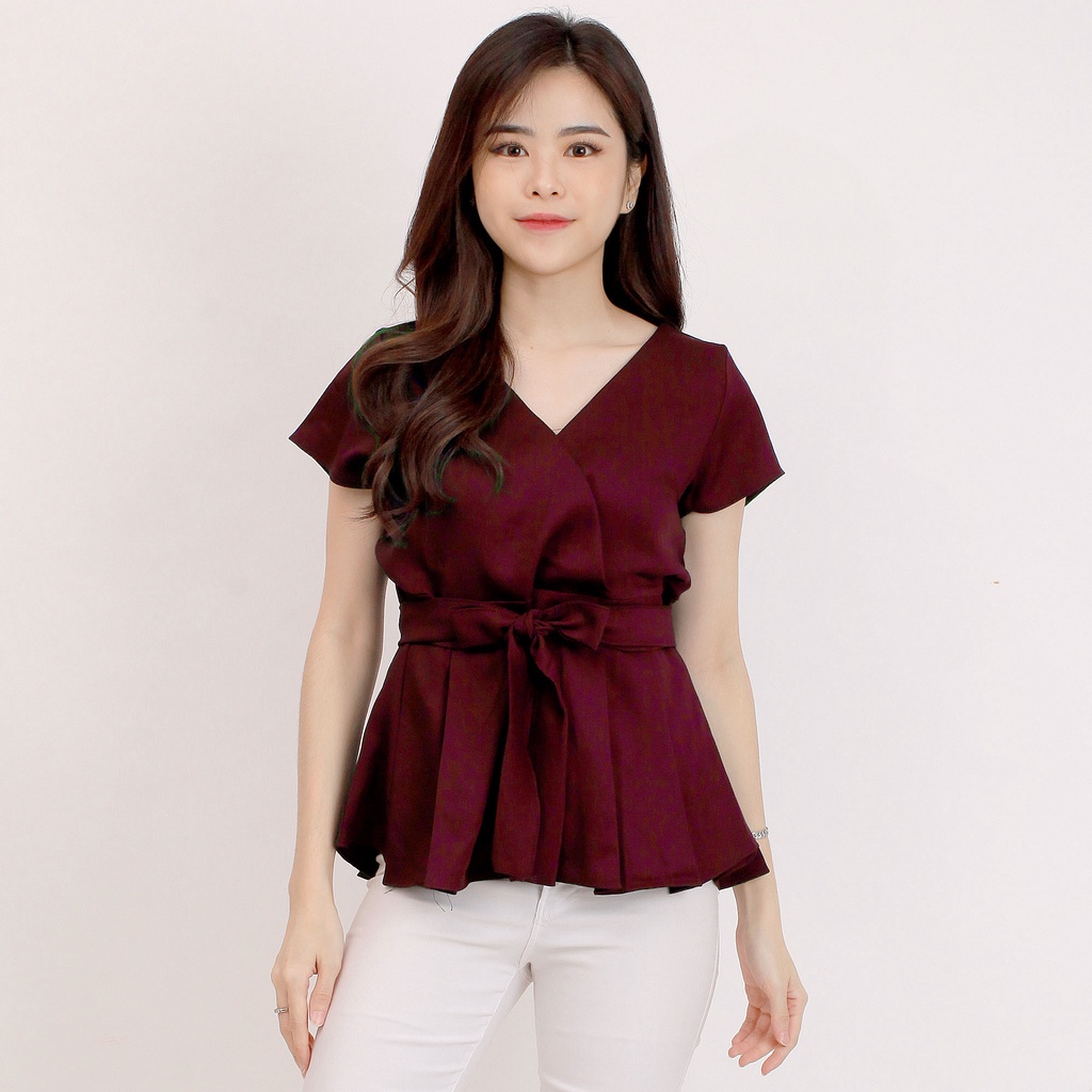 BAju Atasan Wanita Blouse Fashion Tangan Pendek 691-Maroon