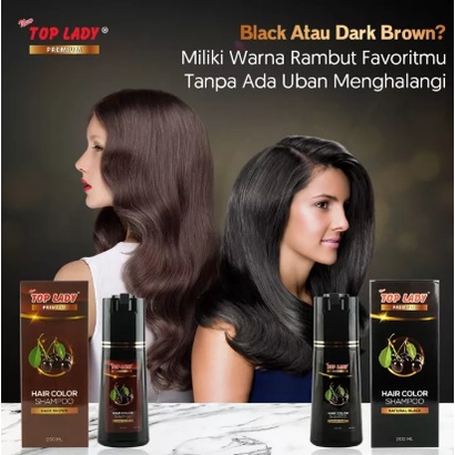 TOP LADY PREMIUM HAIR COLOR SHAMPOO NATURAL BLACK DAN DARK BROWN 200ML SHAMPOO PENGHITAM RAMBUT SEMIR UBAN / New Top Lady PREMIUM Hair Color Shampoo BLACK 200ml / New TOP LADY PREMIUM Hair Colour Shampo 200 ml (Natural Black &amp;Dark Brown) SALE PROMO