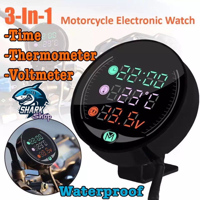 voltmeter 3in1 waterproof bulat tipis Jam-Thermometer-Voltmeter 12V